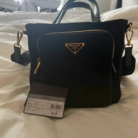 バッグ PRADA TESSUTO SAFFIANO EBANO NERO Prada Tessuto Nylon Saffiano Leather Black Top Zip Tote Bag